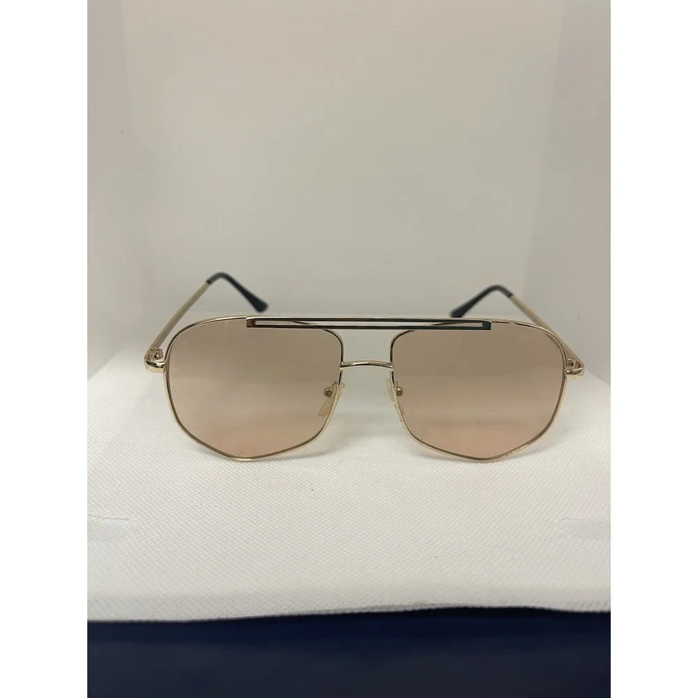 Sunglasses Gold Metal Designer Fashion Frame Champagne Tone Gradient D17
